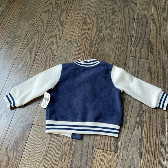 NWT Baby Starters Sock Monkey Fleece Navy Varsity Jacket | Size 12M - Picture 5 of 5